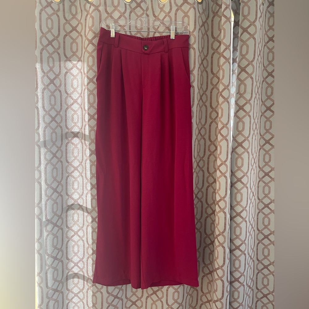 High-Waist Wide Leg Trousers in Hot Pink